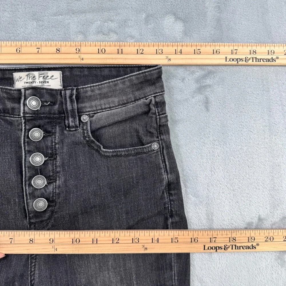 We The Free Jeans Women 27 Black Flare High Rise Button Fly Denim Boho Hippie - Picture 14 of 16